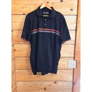 Mizuno Pro Collection Mens XL Black Striped Cotton Golf Polo Shirt 52GA5001